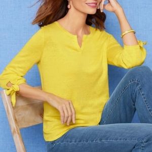 TALBOTS KNUBBY 100% LINEN SPRING/SUMMER SWEATER IN YELLOW